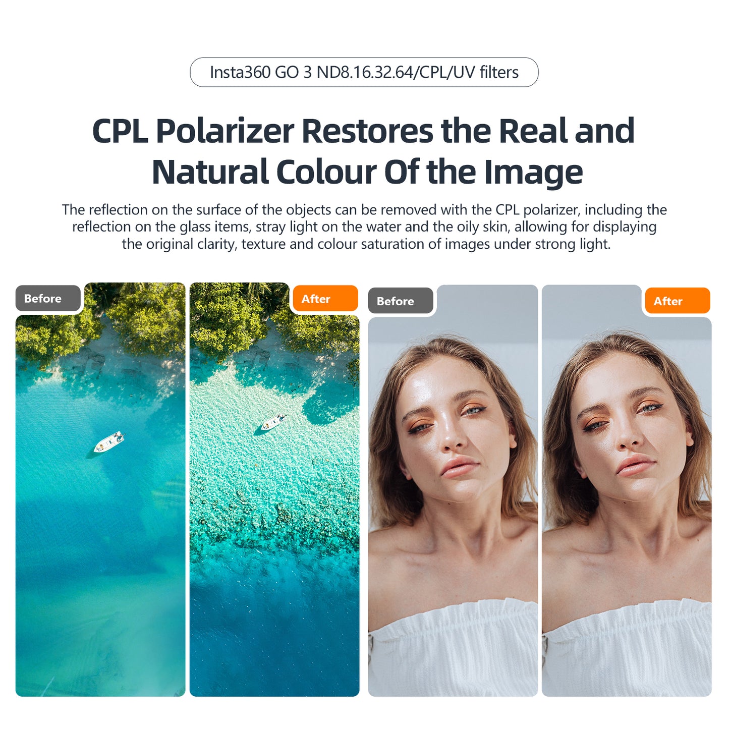 Uniqkart Optical Glass Waterproof Filter for Insta360 GO3 / GO2 Action Camera Lens Protective Filter CPL+ND8+ND16+ND32