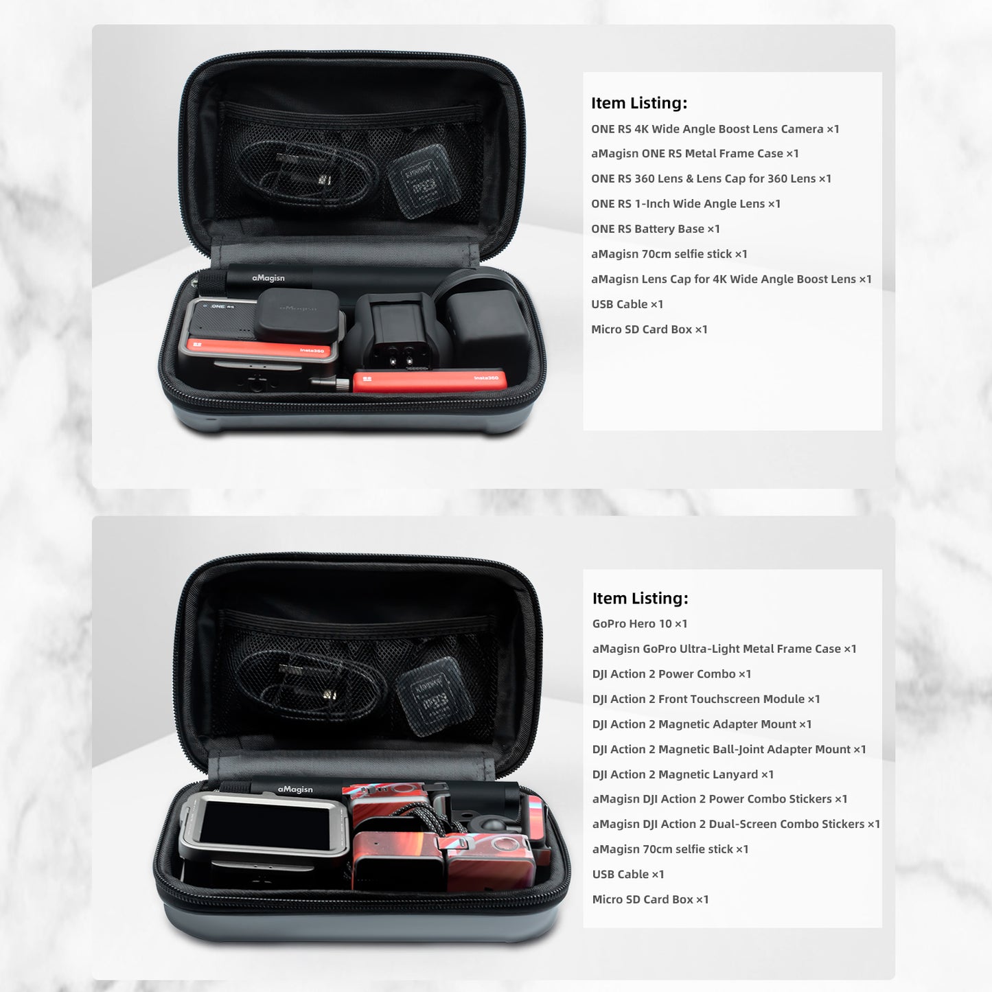 Uniqkart Storage Case for Insta360 GO 3 Action Camera Hard PC Shell with Detachable Inner Tray, Size S - White