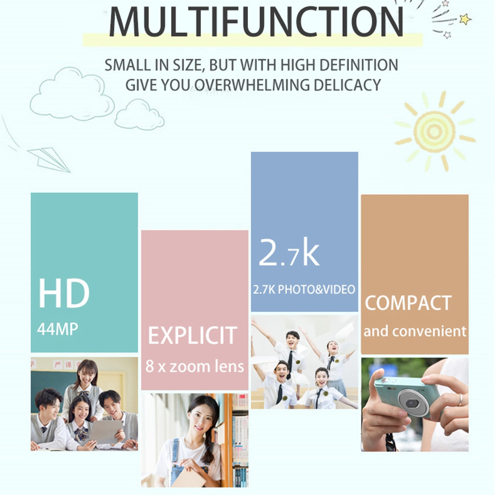 M2 Small HD Digital Camera 2.4 inch IPS Screen Portable Camera Support TF Card for Beginners - Silver