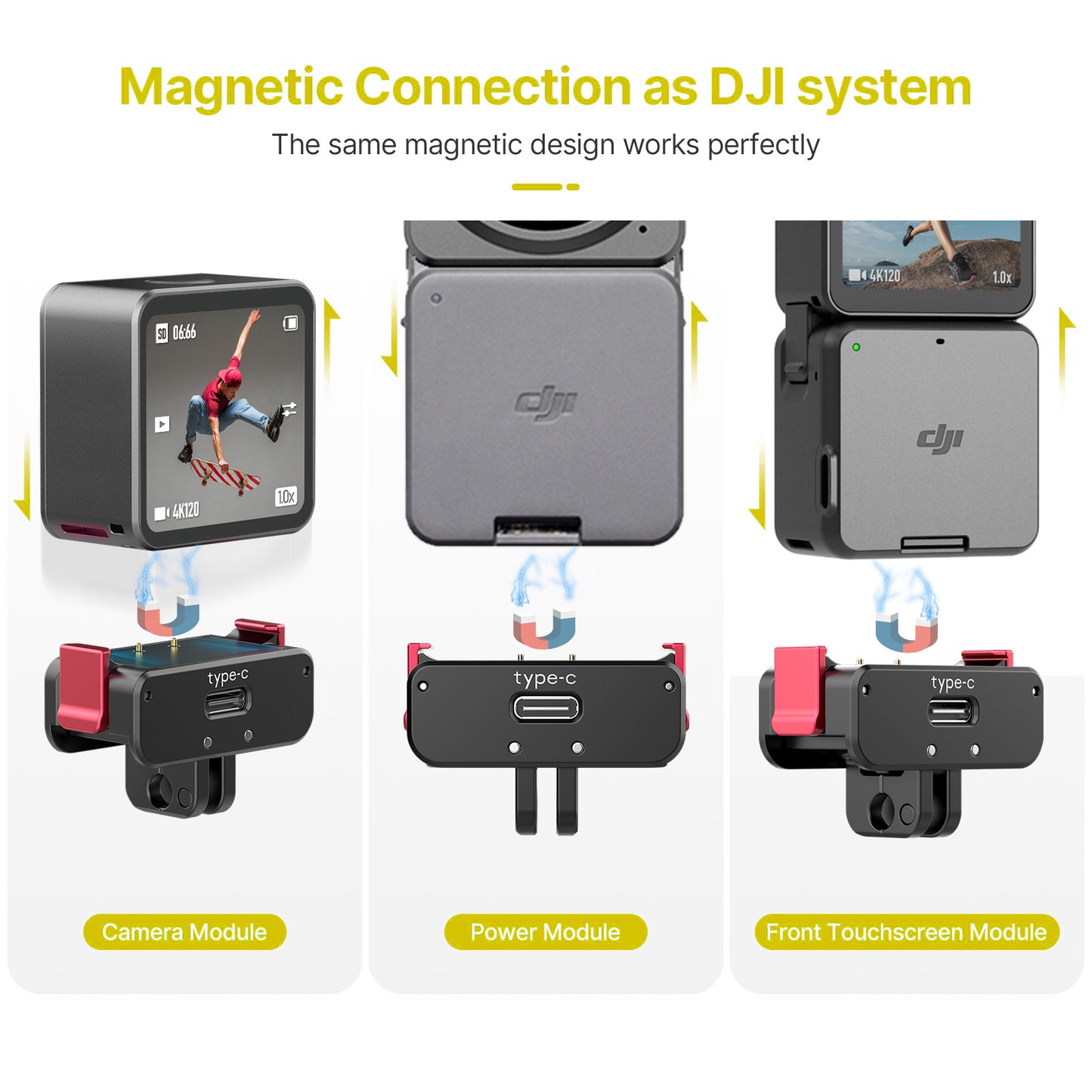ULANZI OA-13 For DJI Action 2 Magnetic Power Supply Base with 1/4" Screw Charging Dock for Action Camera
