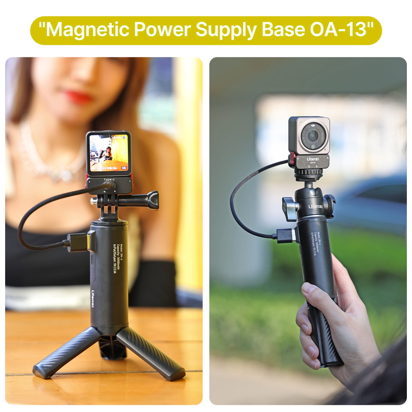 ULANZI OA-13 For DJI Action 2 Magnetic Power Supply Base with 1/4" Screw Charging Dock for Action Camera