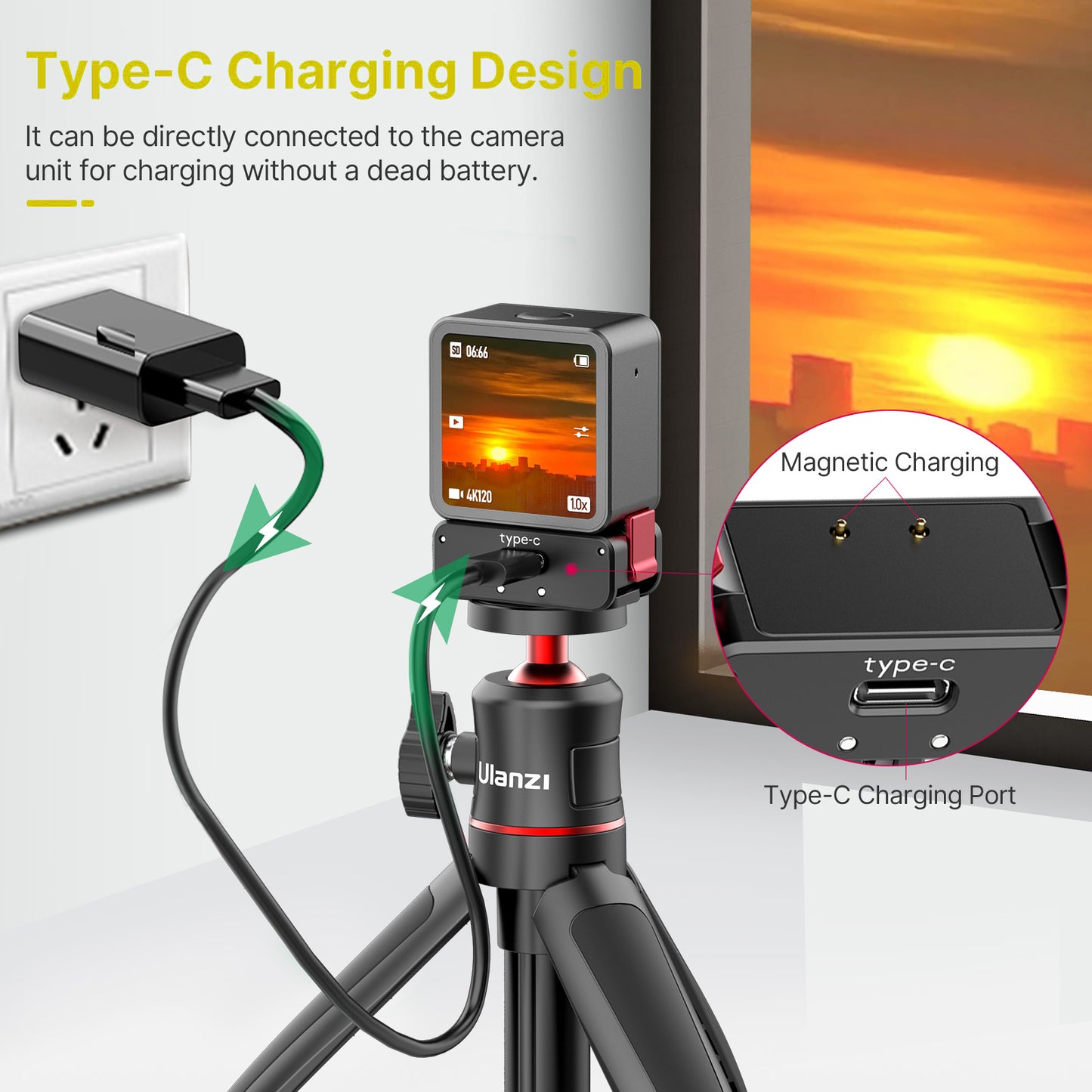 ULANZI OA-13 For DJI Action 2 Magnetic Power Supply Base with 1/4" Screw Charging Dock for Action Camera