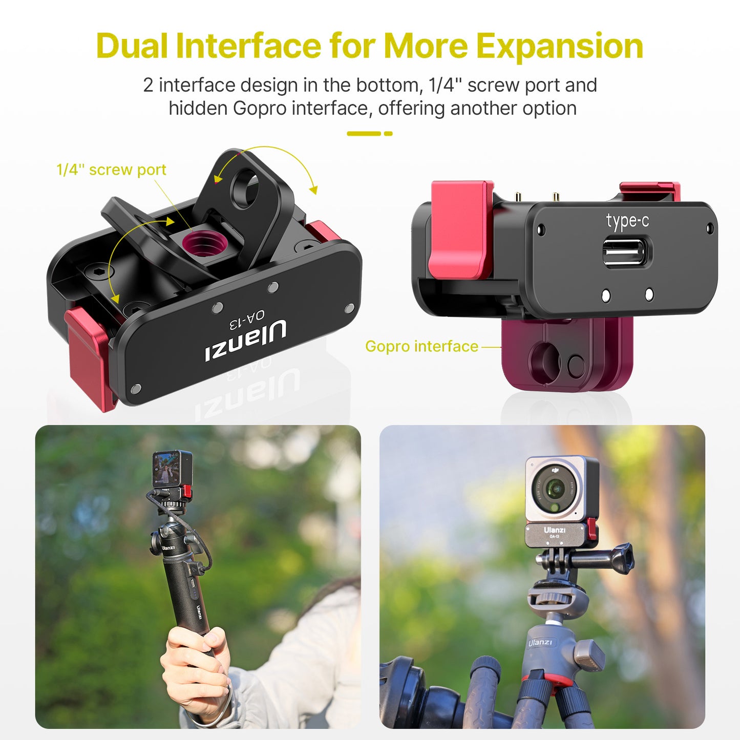 ULANZI OA-13 For DJI Action 2 Magnetic Power Supply Base with 1/4" Screw Charging Dock for Action Camera
