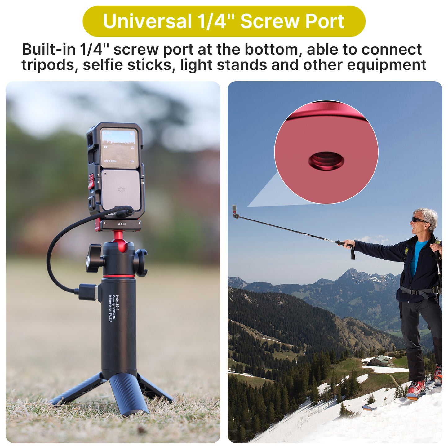 ULANZI U-180 Magnetic Quick Release Ball Head for DJI Action 2 Camera Mount Adapter with 1/4" Screw Port