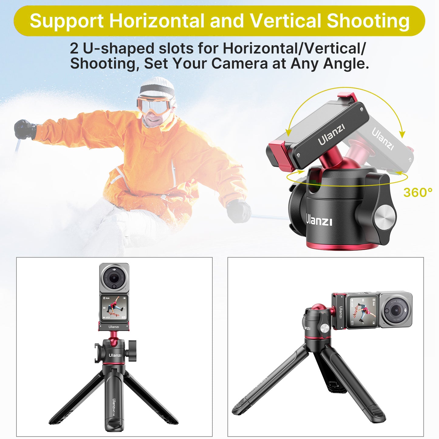 ULANZI U-180 Magnetic Quick Release Ball Head for DJI Action 2 Camera Mount Adapter with 1/4" Screw Port