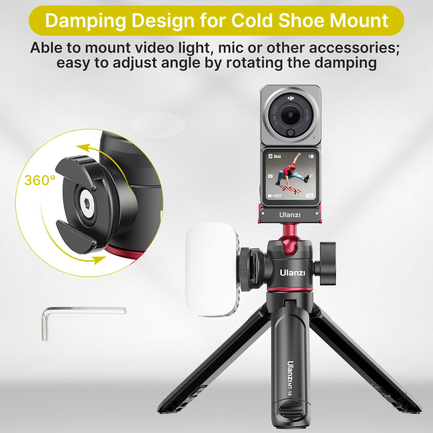 ULANZI U-180 Magnetic Quick Release Ball Head for DJI Action 2 Camera Mount Adapter with 1/4" Screw Port