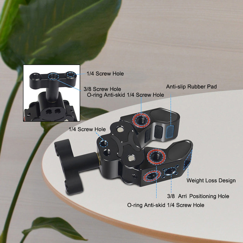 Anti-slip Camera Clamp Mount Gimbal Magic Arm Crab Claw with 1/4inch and 3/8inch Adapter for DSLR/LED Lights - Red