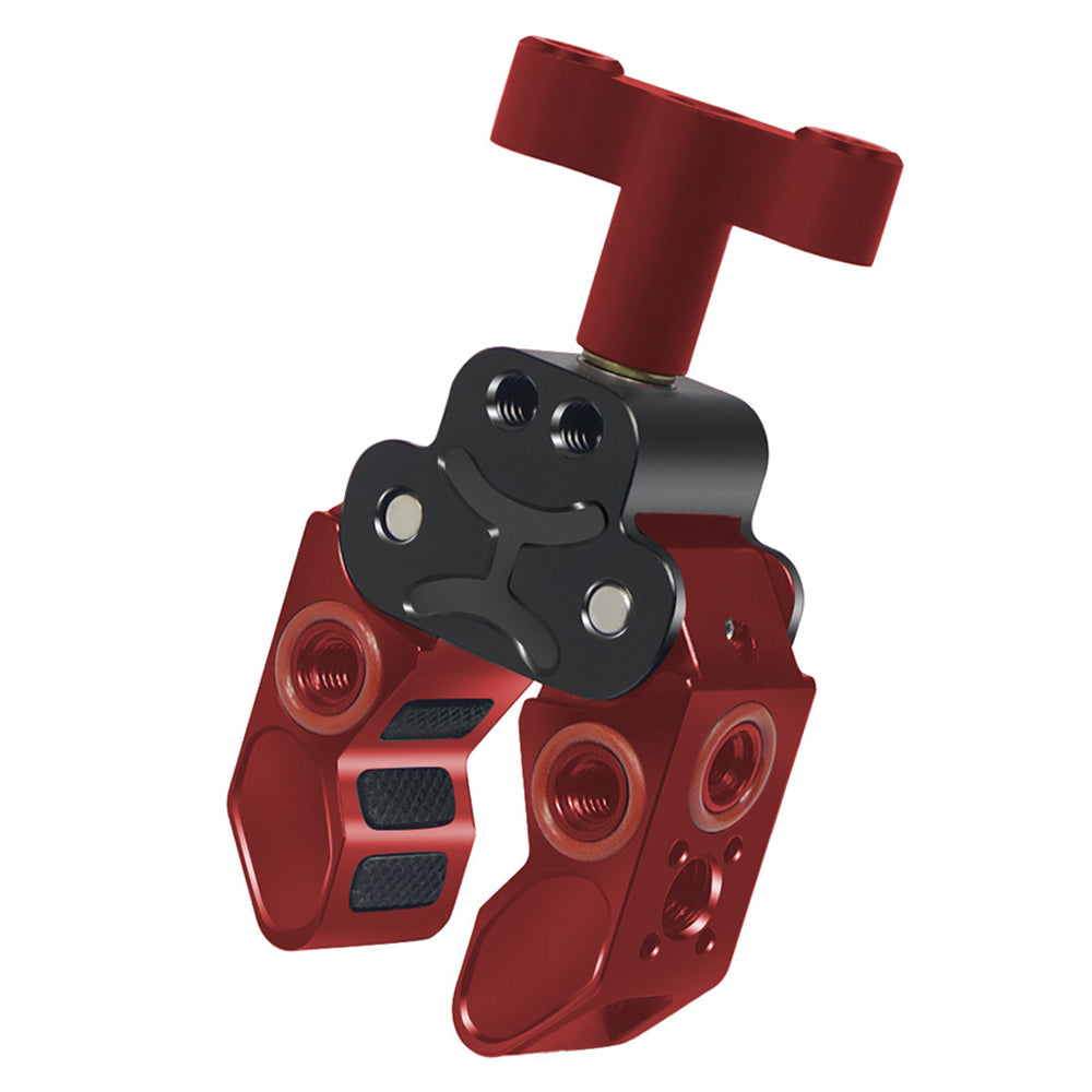 Anti-slip Camera Clamp Mount Gimbal Magic Arm Crab Claw with 1/4inch and 3/8inch Adapter for DSLR/LED Lights - Black / Red