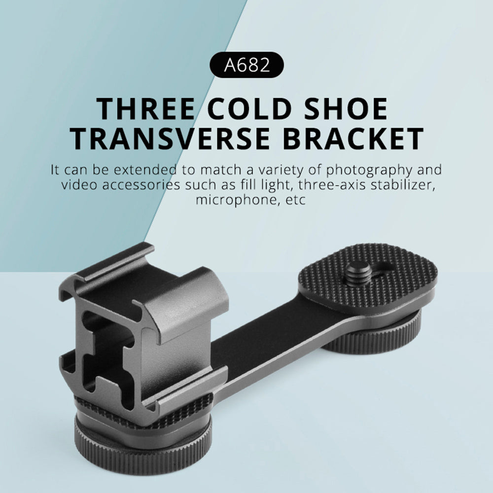 Yelangu A682 Three-Head Cold Shoe Base Extension Bracket Adapter Bracket Photography Accessories for Video Light Microphone