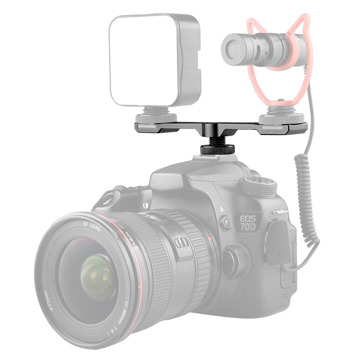 Yelangu A641 1-to-2 Gold Shoe Extension Bracket Universal Cold Shoe Mount Adapter for LED Lights/Microphones/Monitors/Audio Recorder Camera Accessory