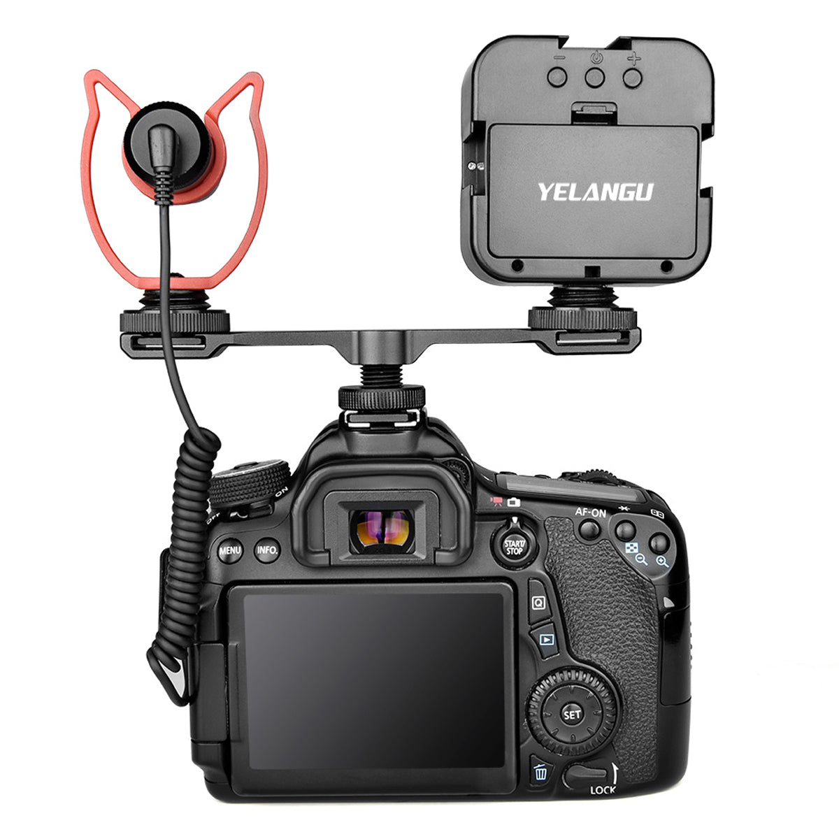 Yelangu A641 1-to-2 Gold Shoe Extension Bracket Universal Cold Shoe Mount Adapter for LED Lights/Microphones/Monitors/Audio Recorder Camera Accessory