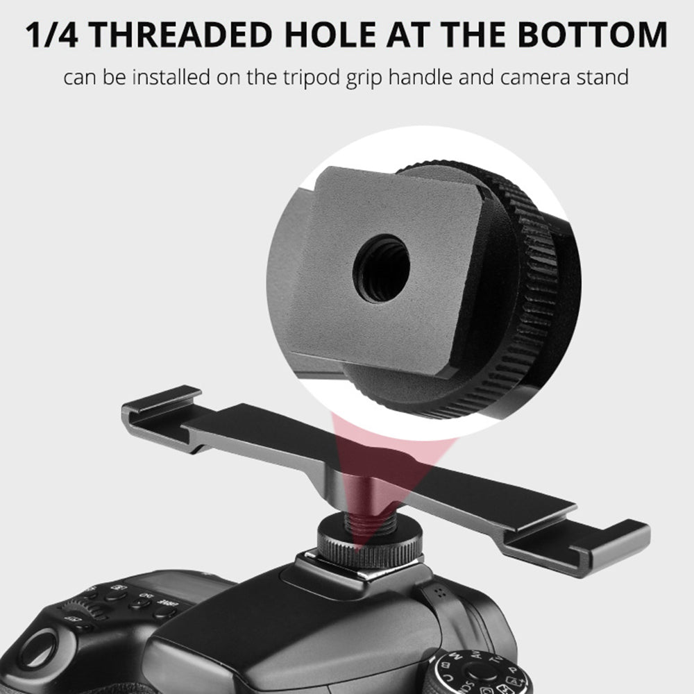 Yelangu A641 1-to-2 Gold Shoe Extension Bracket Universal Cold Shoe Mount Adapter for LED Lights/Microphones/Monitors/Audio Recorder Camera Accessory