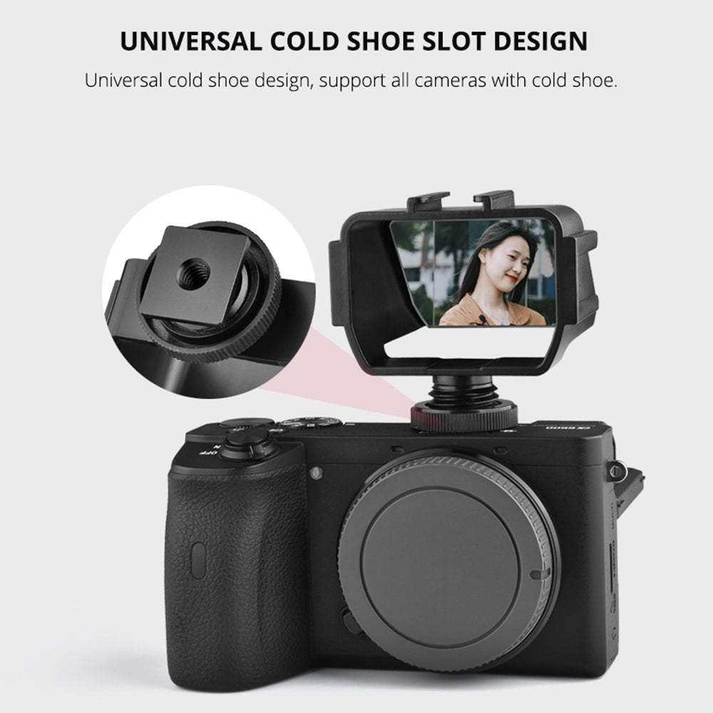 Yelangu A74 Vlog Selfie Flip Screen Cold Shoe Bracket Reverse Mirror Microphone Mount for Mirrorless Camera