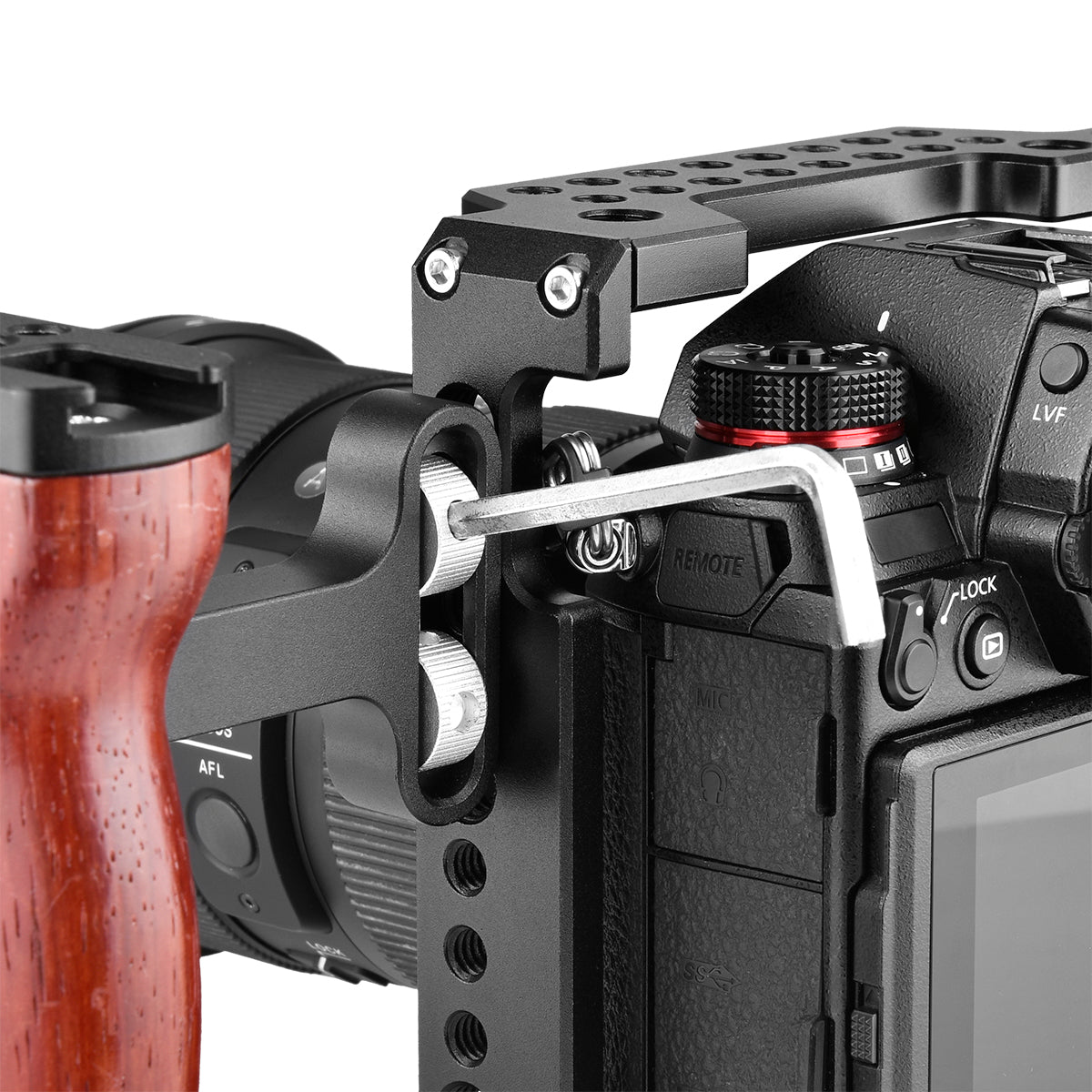 YELANGU A72 Red Rosewood + Aluminum Alloy Wooden Handle Grip Mount Support for Cage Rig