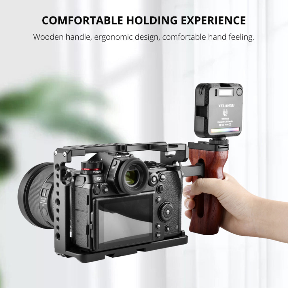 YELANGU A72 Red Rosewood + Aluminum Alloy Wooden Handle Grip Mount Support for Cage Rig