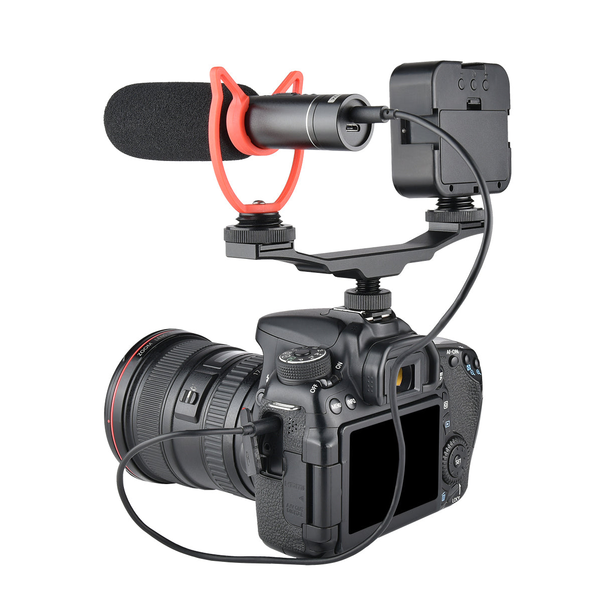 YELANGU A64 1-to-2 Camera Vlog Cold Shoe Extension Bar with 1/4inch Interface Bracket Universal Cold Shoe Mount Adapter for LED Lights/Microphones/Monitors/Audio Recorder Camera Accessory