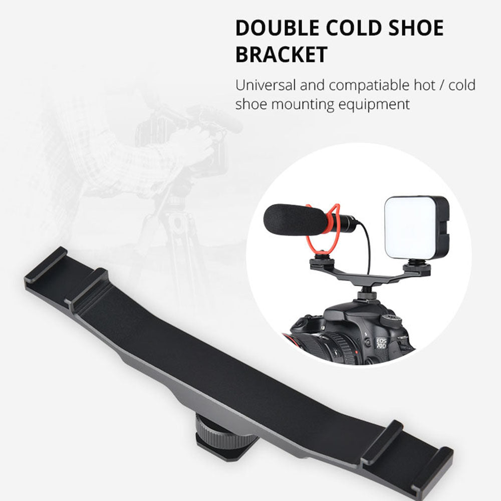 YELANGU A64 1-to-2 Camera Vlog Cold Shoe Extension Bar with 1/4inch Interface Bracket Universal Cold Shoe Mount Adapter for LED Lights/Microphones/Monitors/Audio Recorder Camera Accessory
