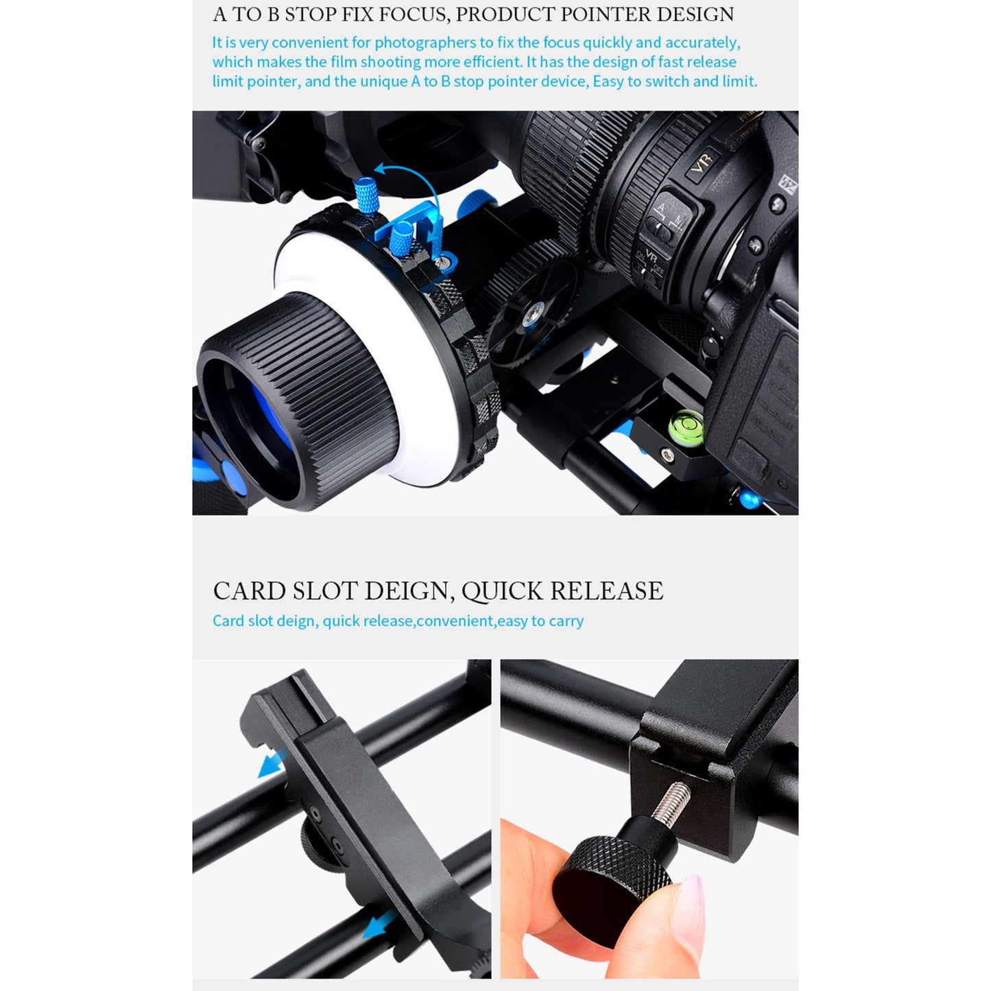 YELANGU F4 Slot Design A/B Stop Follow Focus Rig for Canon Nikon DSLR Video Camera with 52mm-86mm Lenses