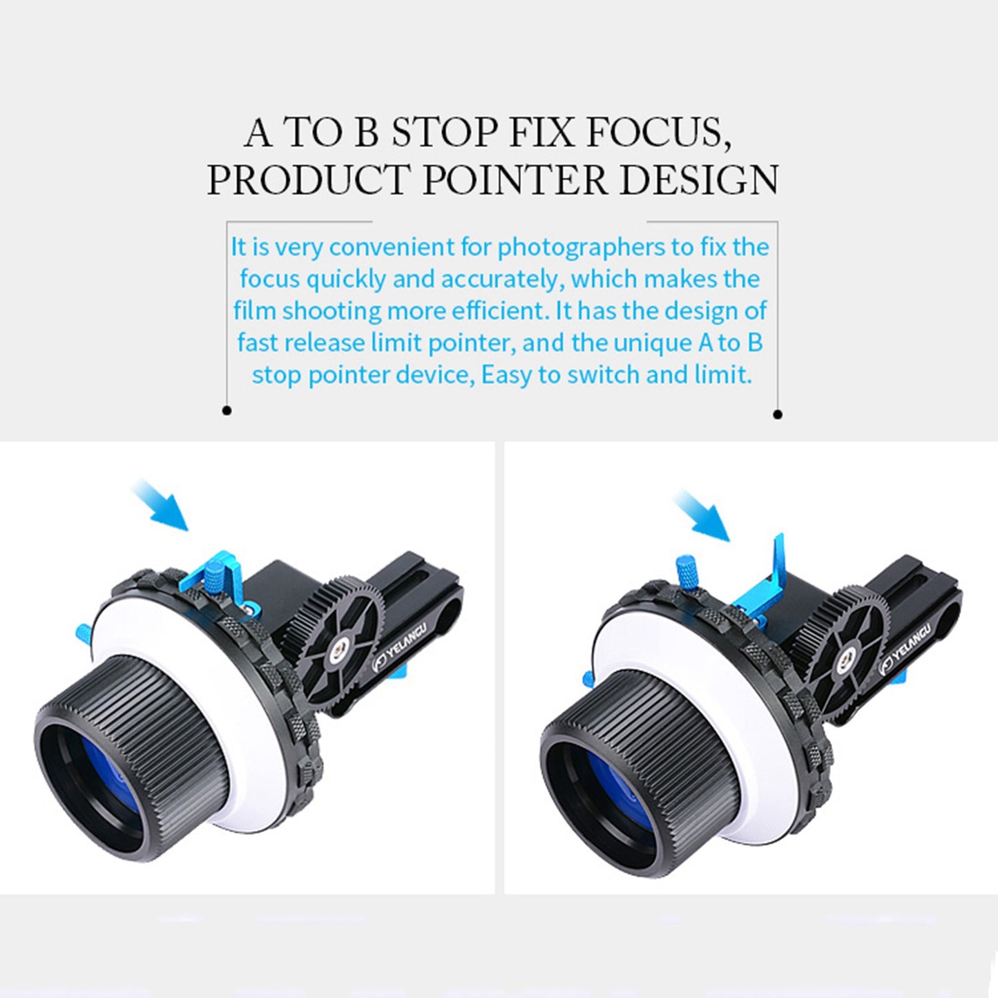 YELANGU F3 A/B Stop Follow Focus Rig Adjustable Gear Ring for Canon Nikon DSLR Video Camera with 52mm-86mm Lenses