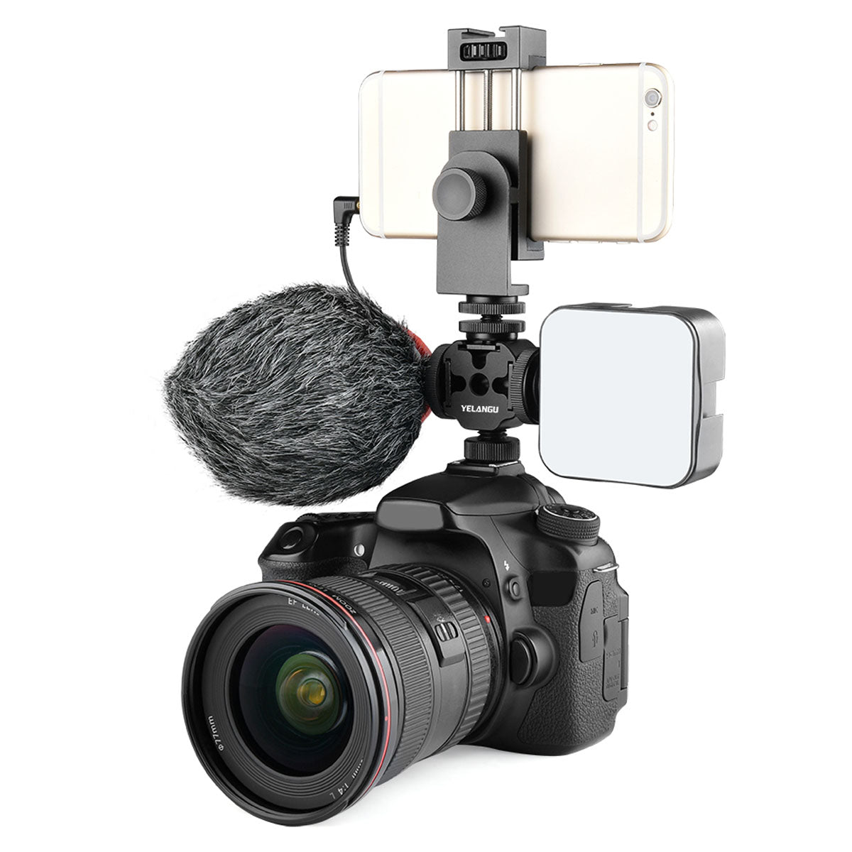 YELANGU A68 3-Side Cold Shoe Mount Adapter Camera Converter Bracket with 1/4" Screw Hole for Fill Light Microphone Monitor