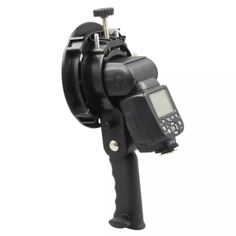 V860II 360 2nd S-Shape Flash Light Bracket Handheld Grip Portable Flashlight Holder with Bowens-Mount for Photography