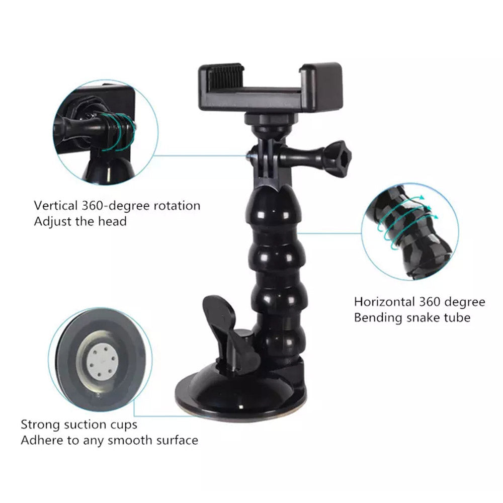 Universal Suction Cup Mount Windshield Window Dashboard Car Mount with Phone Holder for Action Cameras, Mobile Phones