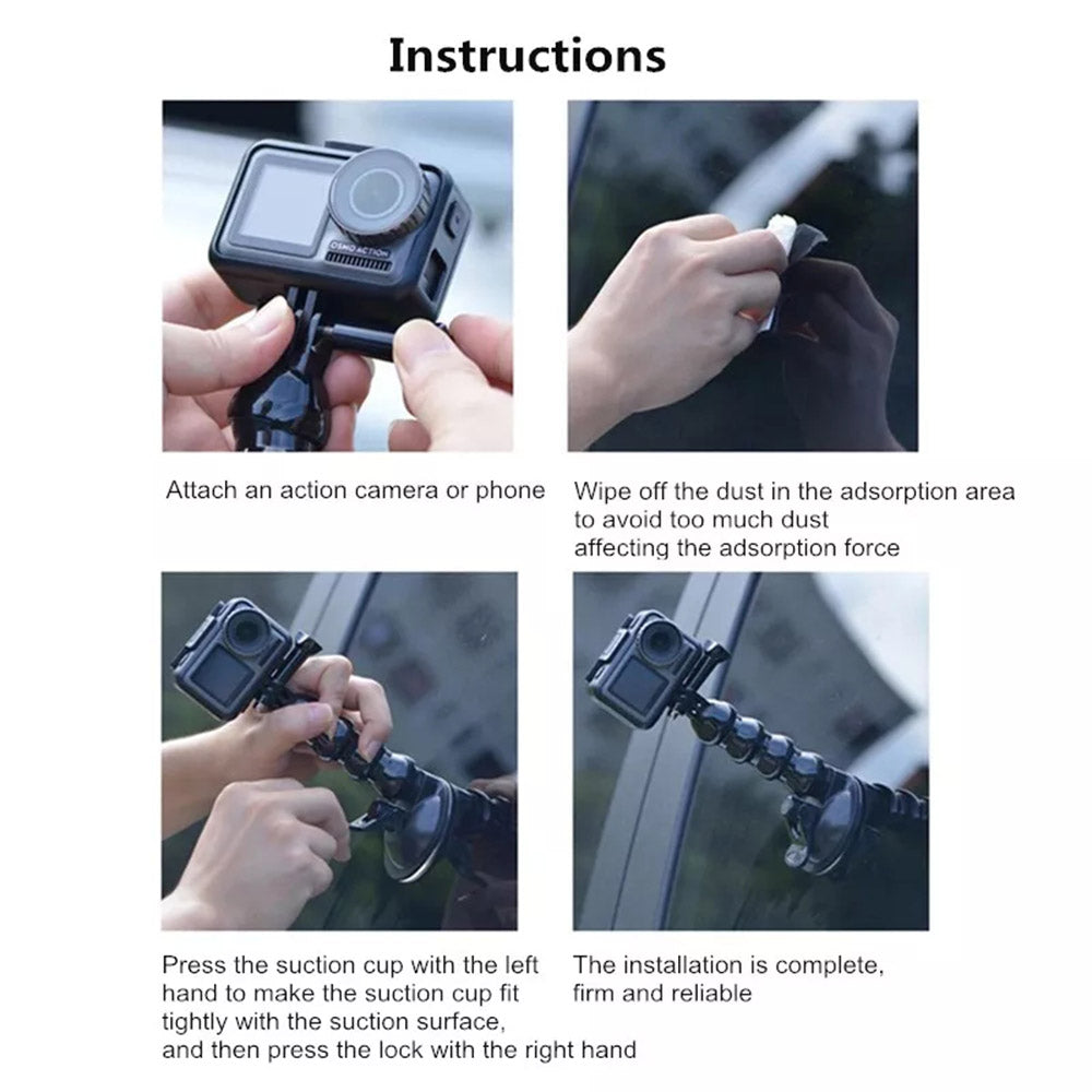 Universal Suction Cup Mount Windshield Window Dashboard Car Mount with Phone Holder for Action Cameras, Mobile Phones