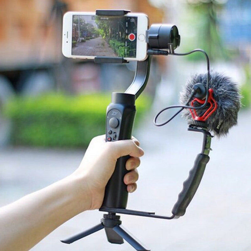 Photography Fill Light Holder Micro Camera Frame Mount DV Camera Bracket L-Shape Bilateral Bracket with Cold Shoe, 1 / 4" Adapter