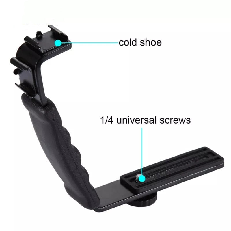 Photography Fill Light Holder Micro Camera Frame Mount DV Camera Bracket L-Shape Bilateral Bracket with Cold Shoe, 1 / 4" Adapter