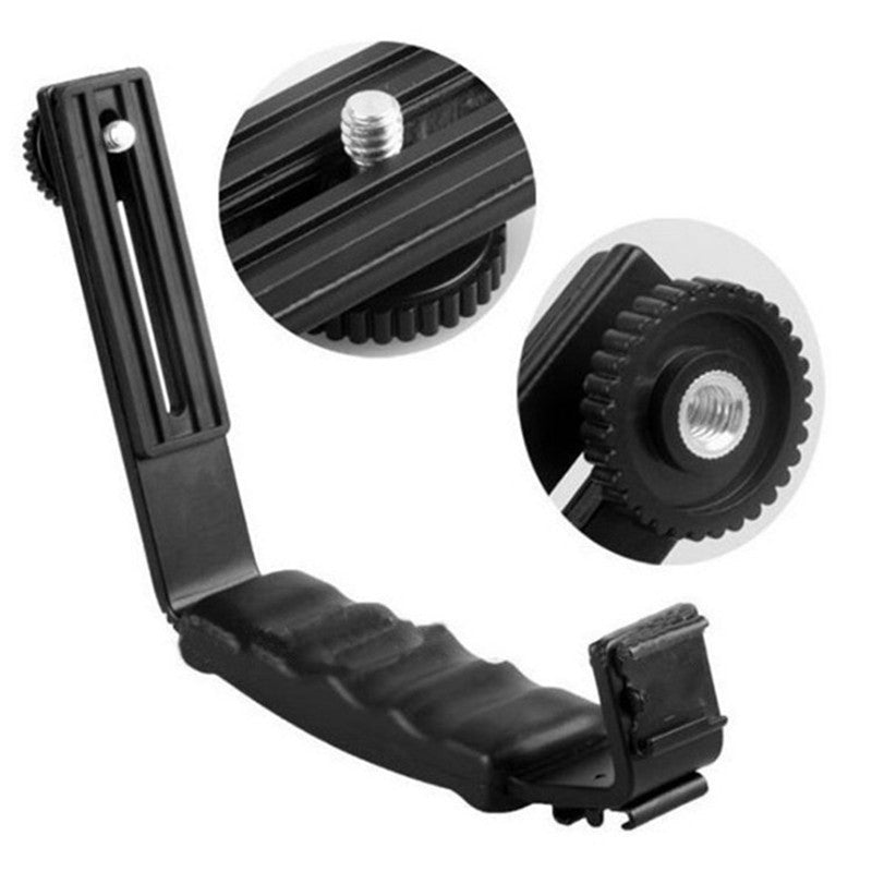 Photography Fill Light Holder Micro Camera Frame Mount DV Camera Bracket L-Shape Bilateral Bracket with Cold Shoe, 1 / 4" Adapter