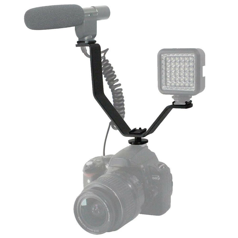V Shape Triple Mount Hot Shoe Flash Bracket for Speedlite DSLR Camera Microphone LED Video Light