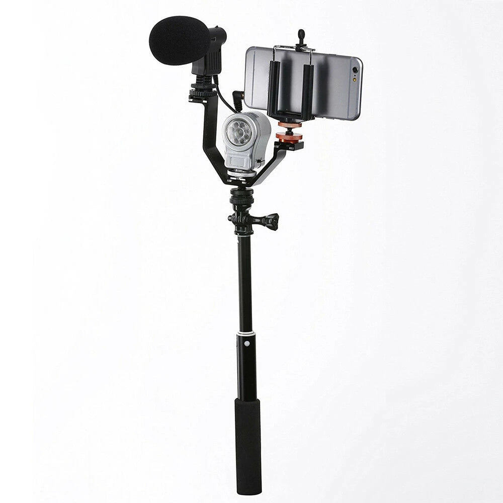 V Shape Triple Mount Hot Shoe Flash Bracket for Speedlite DSLR Camera Microphone LED Video Light