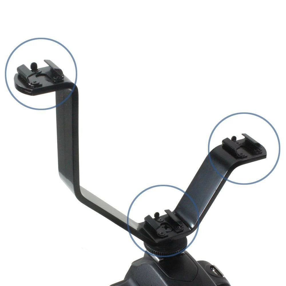 V Shape Triple Mount Hot Shoe Flash Bracket for Speedlite DSLR Camera Microphone LED Video Light