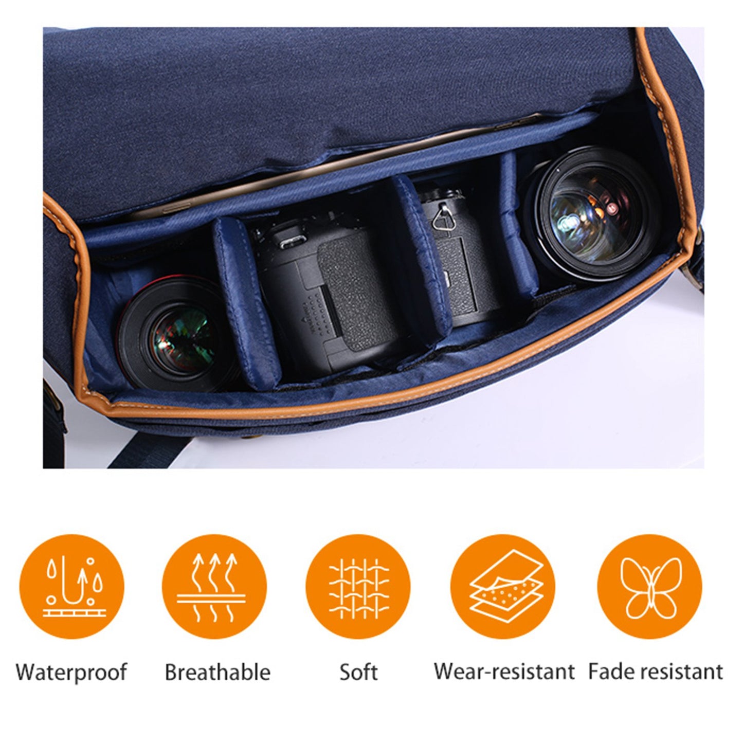 K&F CONCEPT KF13.062V1 Retro Camera PU Leather Shoulder Bag DSLR SLR Digital Camera Case Splicing Style Messenger Bag