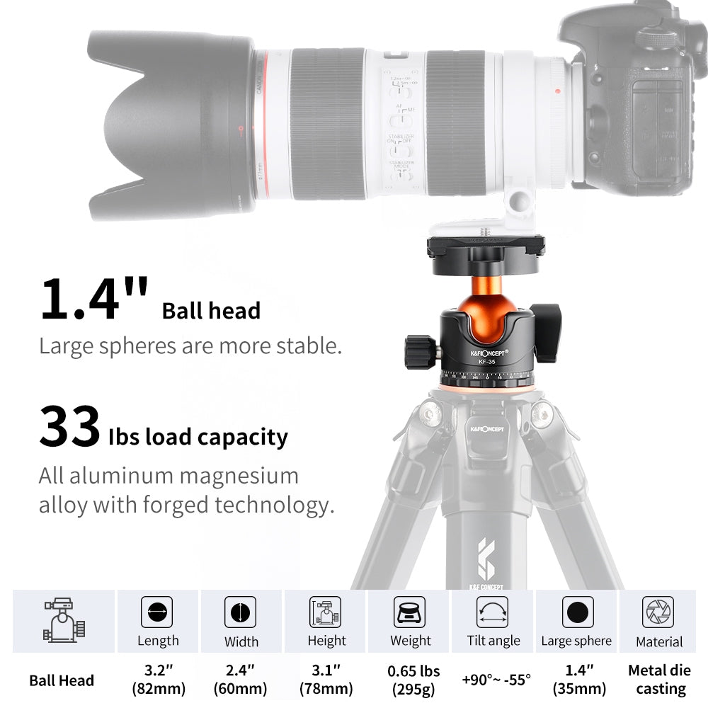 K&F CONCEPT KF31.035 35mm Metal Tripod Ball Head 360° Rotation Panoramic Adapter with 1 / 4-inch Quick Release Plate