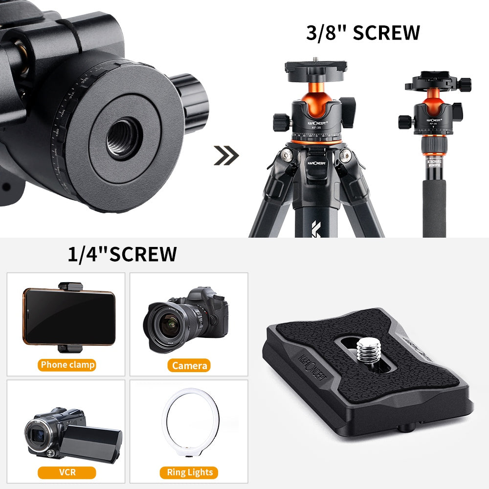 K&F CONCEPT KF31.035 35mm Metal Tripod Ball Head 360° Rotation Panoramic Adapter with 1 / 4-inch Quick Release Plate