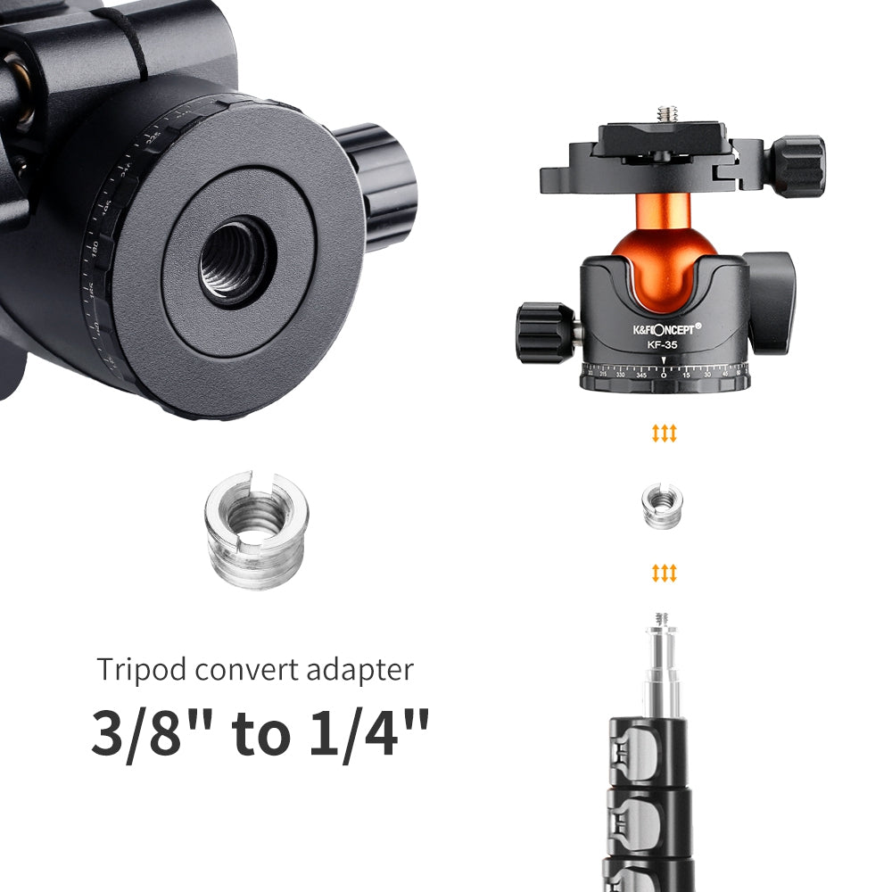 K&F CONCEPT KF31.035 35mm Metal Tripod Ball Head 360° Rotation Panoramic Adapter with 1 / 4-inch Quick Release Plate