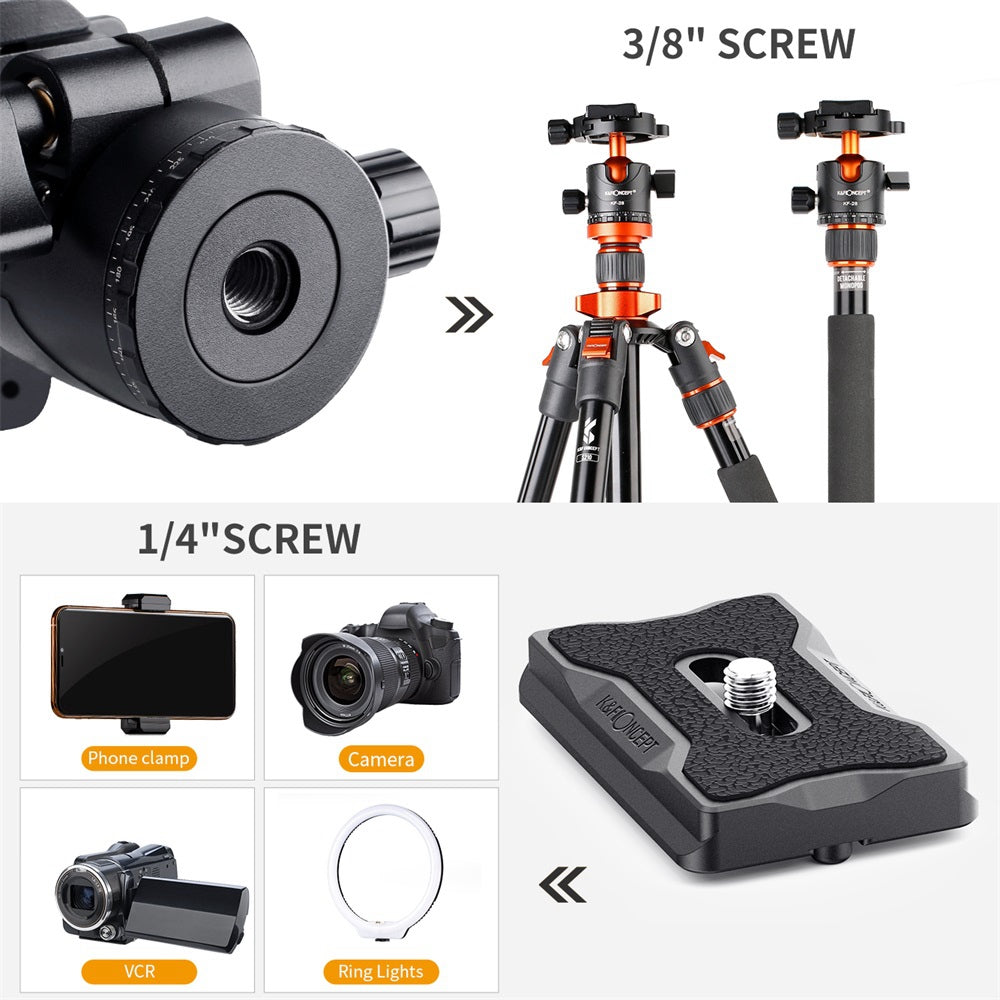 K&F CONCEPT KF31.023V3 Metal Tripod Ball Head 10KG Load Capacity 360-Degree Rotating Panoramic Ball Head with 1 / 4 inch Quick Release Plate Bubble Level for Monopod Camera Camcorder