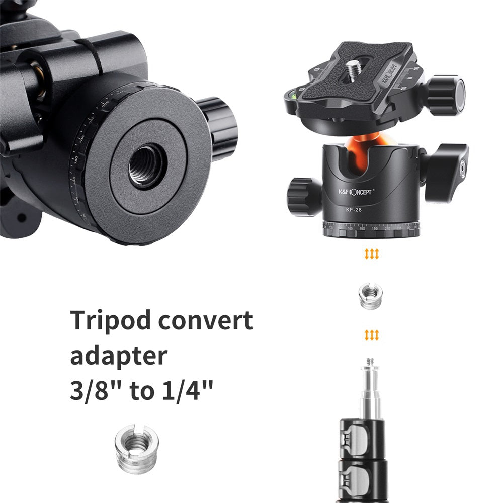 K&F CONCEPT KF31.023V3 Metal Tripod Ball Head 10KG Load Capacity 360-Degree Rotating Panoramic Ball Head with 1 / 4 inch Quick Release Plate Bubble Level for Monopod Camera Camcorder