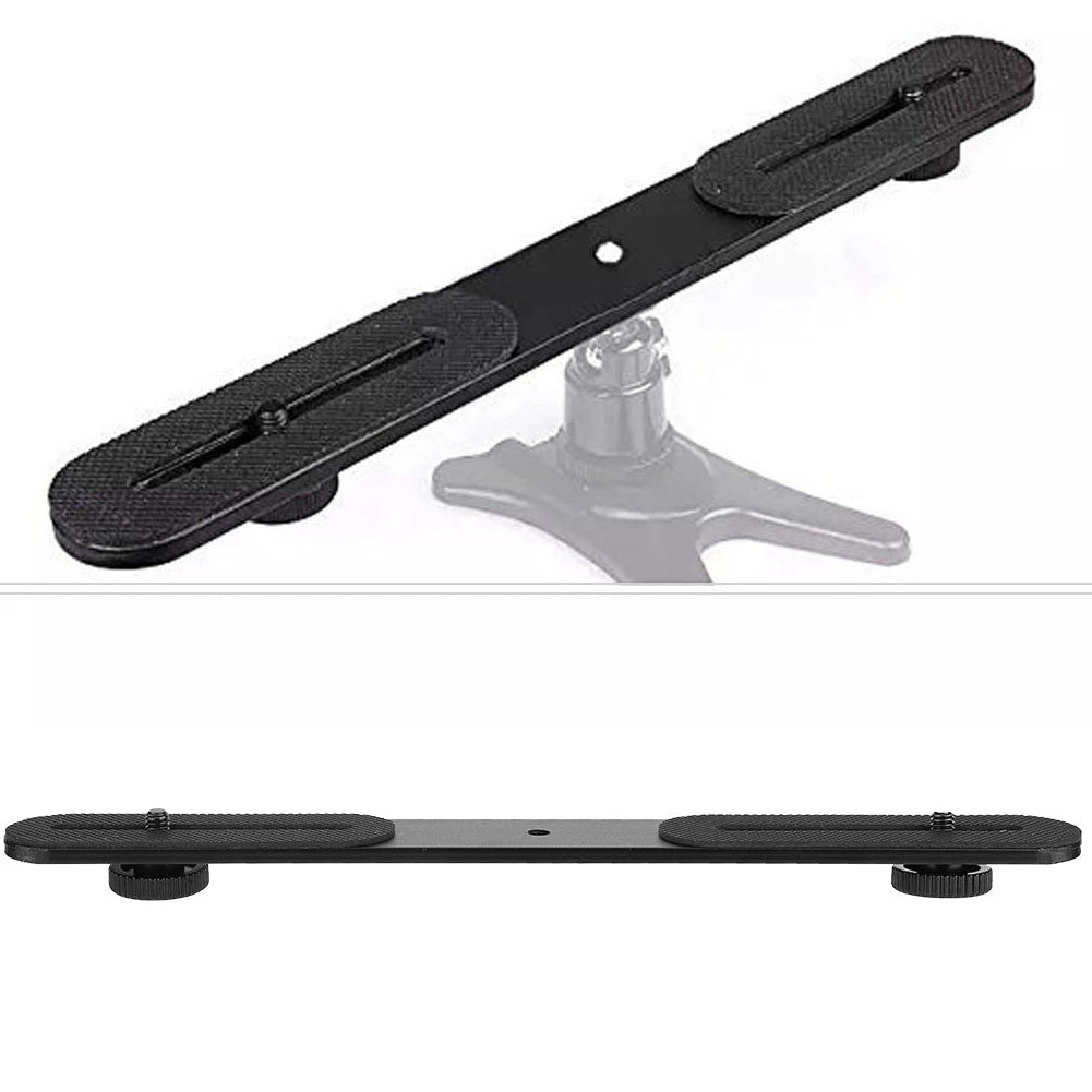 BY-21C Universal Camera Flashlight Holder Double Head Aluminum Flash Light Bracket Long Crossbar Tripod Fill Light Stand