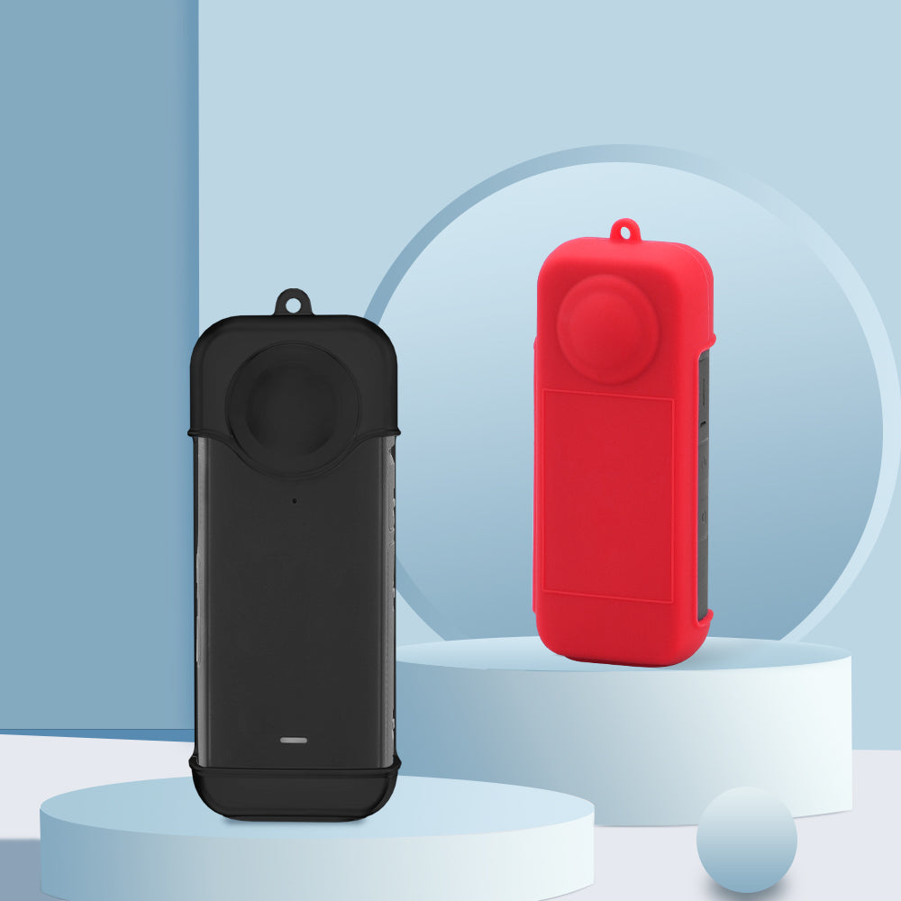 BRDRC Insta360-9544 For Insta360 X3 Silicone Camera Protective Case Dust-proof Panoramic Camera Cover Lens Screen Protector Sleeve with Lanyard - Red