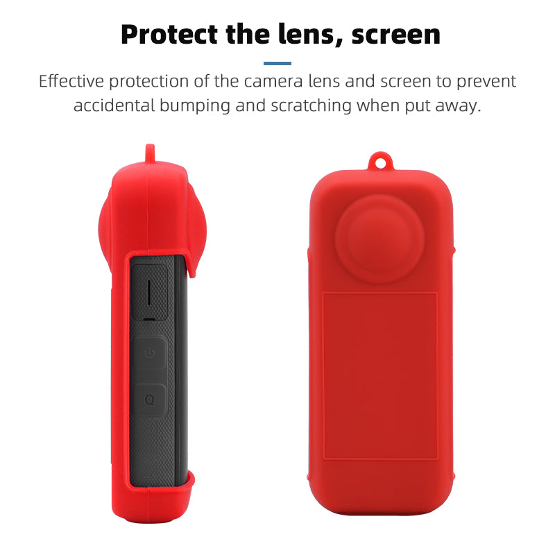 Insta360-9544 For Insta360 X3 Silicone Camera Protective Case Dust-proof Panoramic Camera Cover Lens Screen Protector Sleeve with Lanyard - Black