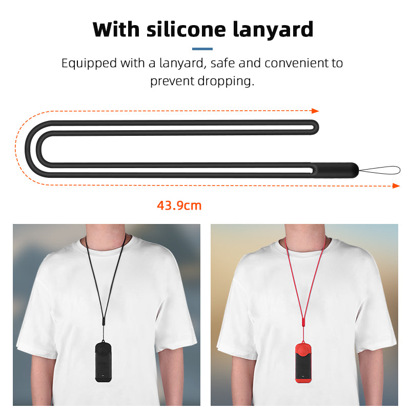 Insta360-9544 For Insta360 X3 Silicone Camera Protective Case Dust-proof Panoramic Camera Cover Lens Screen Protector Sleeve with Lanyard - Black