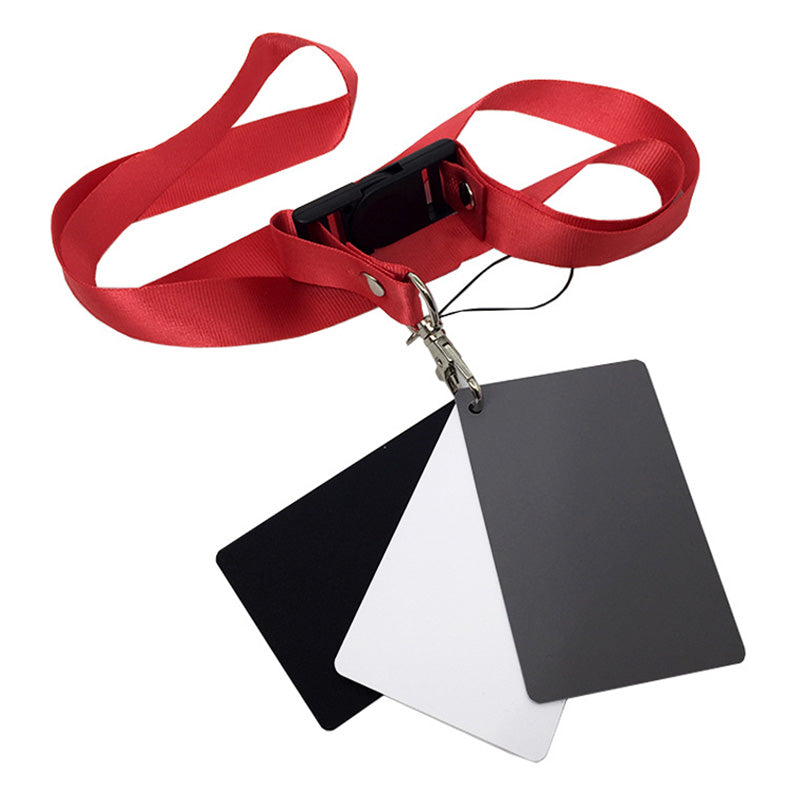 BY-239 3 in 1 White Black Grey Balance Cards 18 Degree Gray Card with Neck Strap Photography Accessories for Digital Cameras