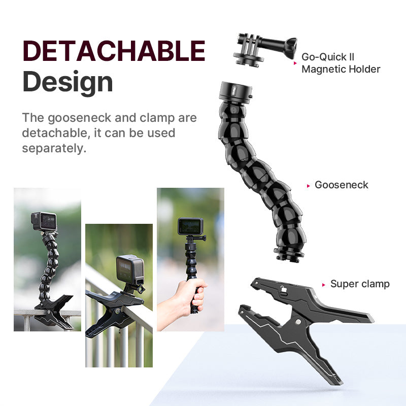 Uniqkart Go-Quick ?Eco Series Jaws Flex Clamp Mount Magnetic Quick Release Gooseneck Mount Compatible with Phone, GoPro, DJI Osmo Action Camera