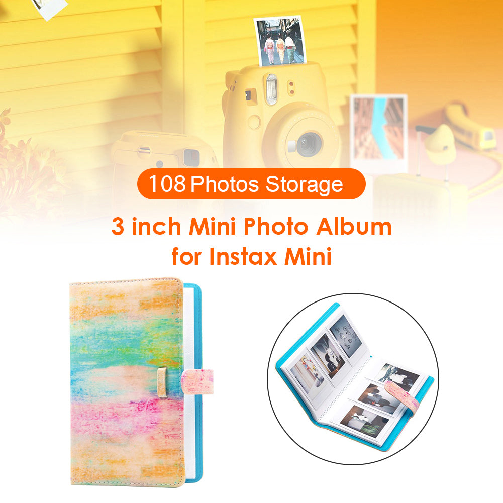 3-inch Mini Photo Album for Fujifilm Instax Mini 11 9 8+ 8 90 70 26 25 7s 50s, 108 Pockets Album PU Leather Photocard Holder Book Photo Card Binder - Aurora Pink