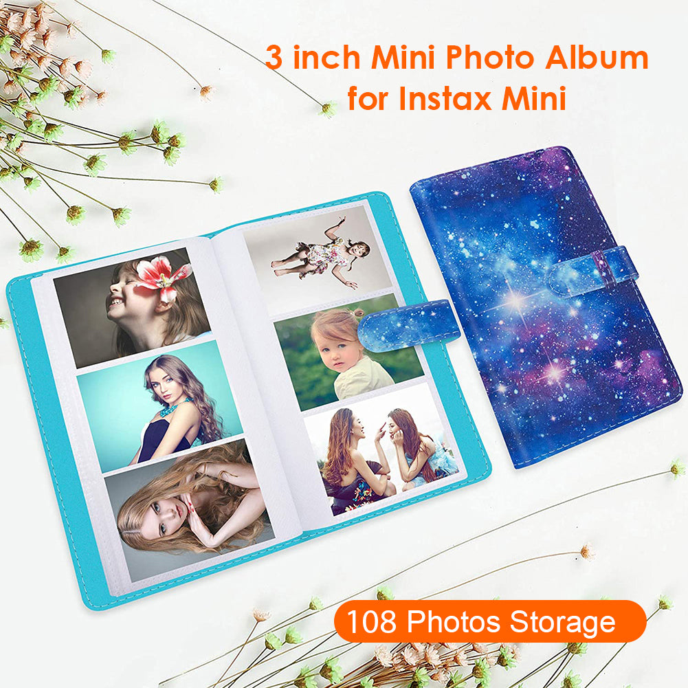 3-inch Mini Photo Album for Fujifilm Instax Mini 11 9 8+ 8 90 70 26 25 7s 50s, 108 Pockets Album PU Leather Photocard Holder Book Photo Card Binder - Magic Silver