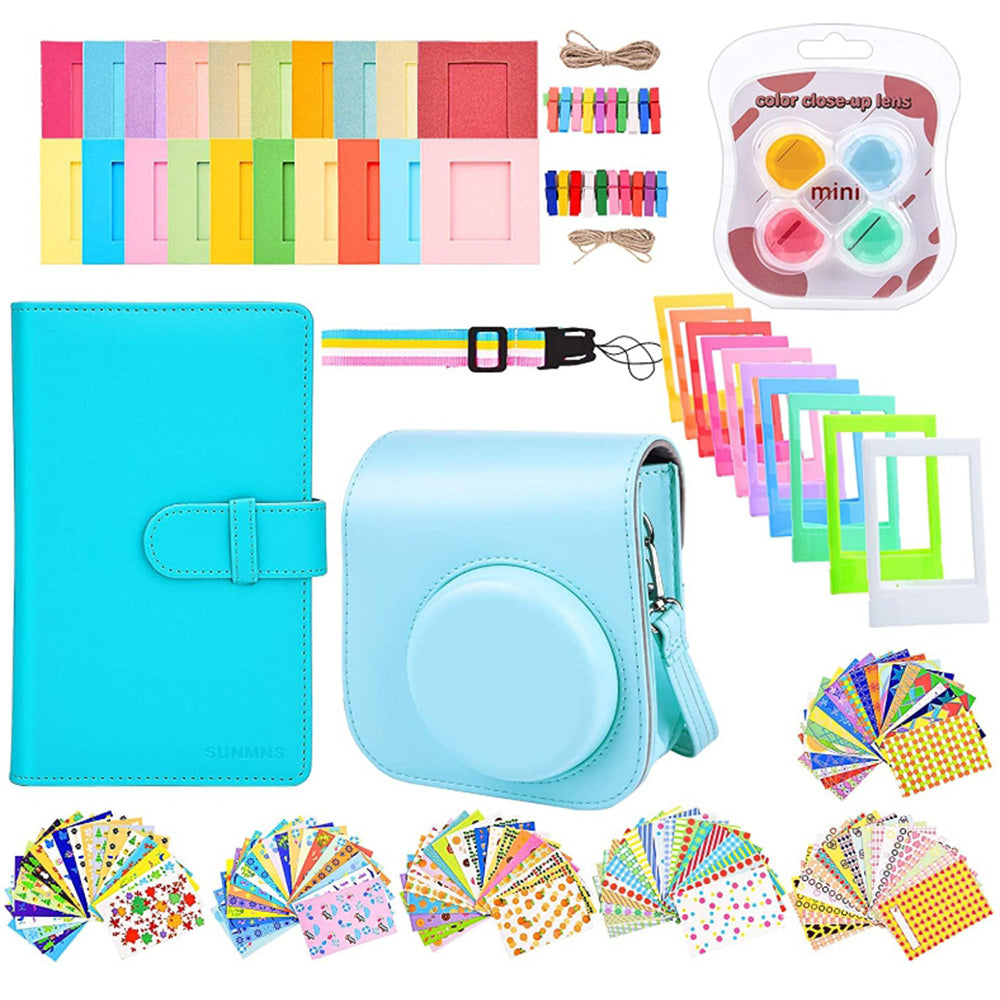 Instant Camera Accessories Compatible with Fujifilm Instax Mini 11, 14-in-1 Shutter Accessories Bundle with PU Leather Bag / Shoulder Strap / Instant Camera Gift Sets - Blue