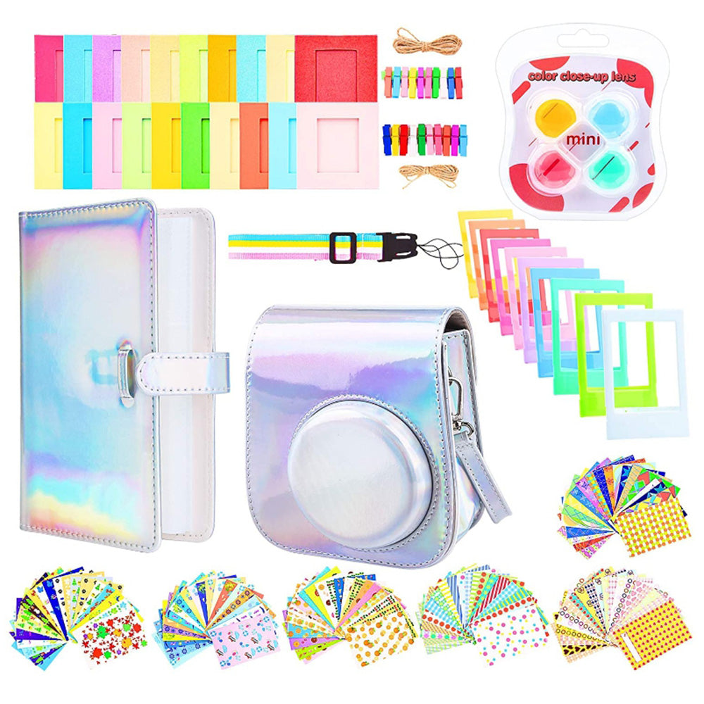 Instant Camera Accessories Compatible with Fujifilm Instax Mini 11, 14-in-1 Shutter Accessories Bundle with PU Leather Bag / Shoulder Strap / Instant Camera Gift Sets - Magic Silver