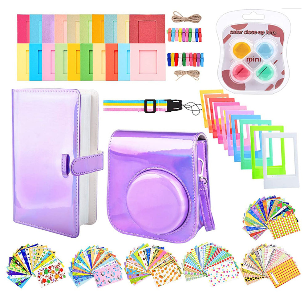 Instant Camera Accessories Compatible with Fujifilm Instax Mini 11, 14-in-1 Shutter Accessories Bundle with PU Leather Bag / Shoulder Strap / Instant Camera Gift Sets - Purple